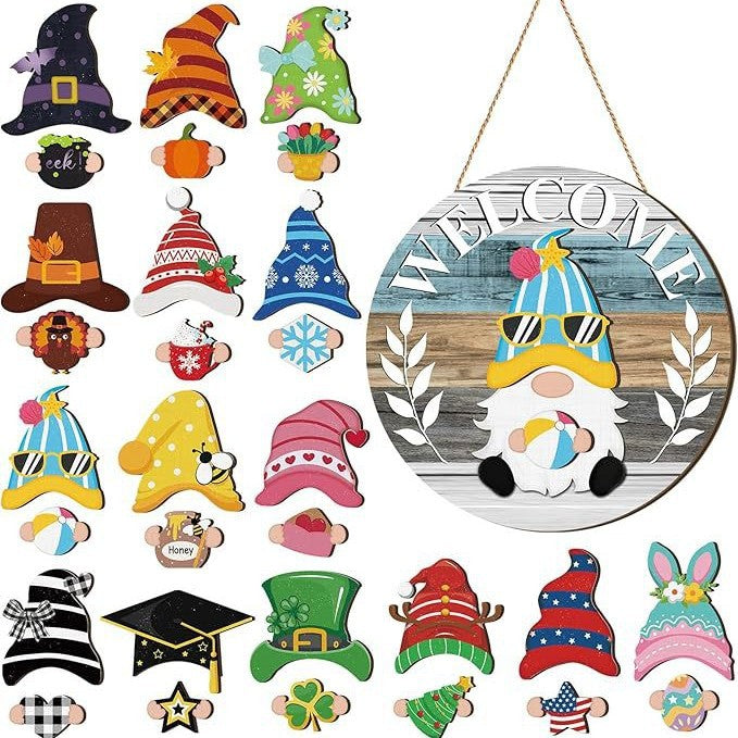 ⏰Interchangeable Welcome Sign with Highland Cow Featuring Seasonal Magnet, Detachable Hats, Accessories