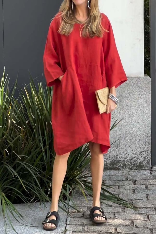 🌸Spring Specials🌸Casual solid color cotton and linen dress