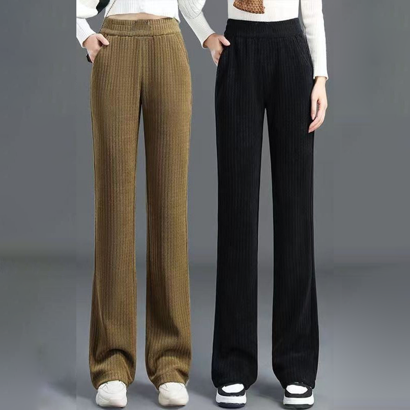 🍂 New Fall/Winter🍂 Women’s High-Waisted Velvet Straight Pants | Stylish Fleece-Lined Wide-Leg Trousers