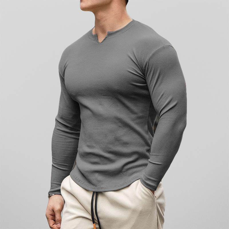 ✨ Refined Casual Style | Men's V-Neck Longline Cotton Shirt with Snug Fit