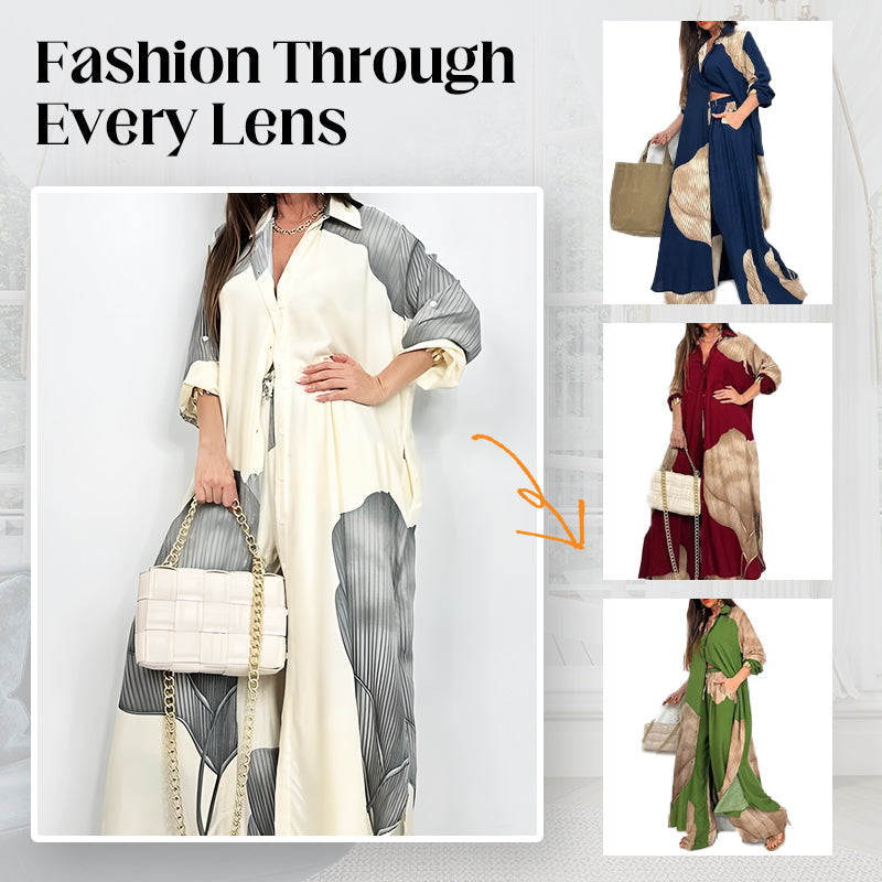 Full Button Down Long Shirt & Drawstring Pants Set