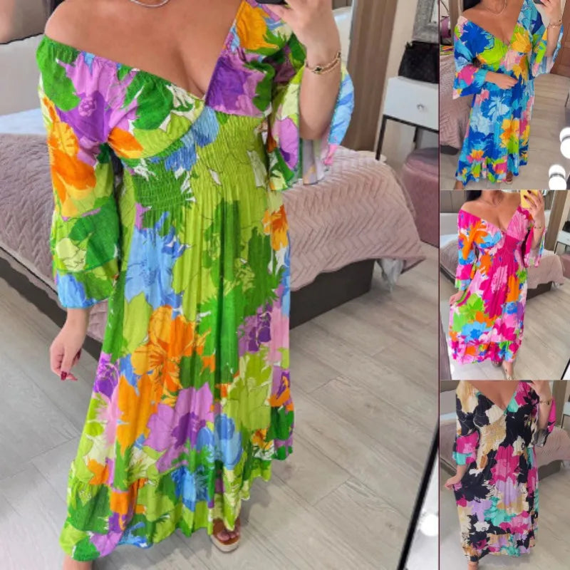 50% OFFđV-neck Floral Seaside Vacation Loose Dress