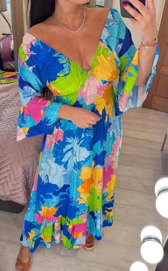 50% OFFđV-neck Floral Seaside Vacation Loose Dress