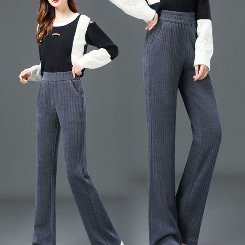 🍂 New Fall/Winter🍂 Women’s High-Waisted Velvet Straight Pants | Stylish Fleece-Lined Wide-Leg Trousers