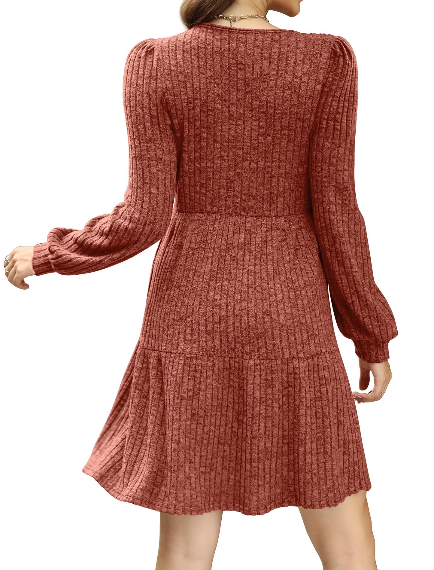 🍂2025 Autumn New Style 49% OFF⏰Women's Square Neck Lantern Sleeve Ribbed Dress