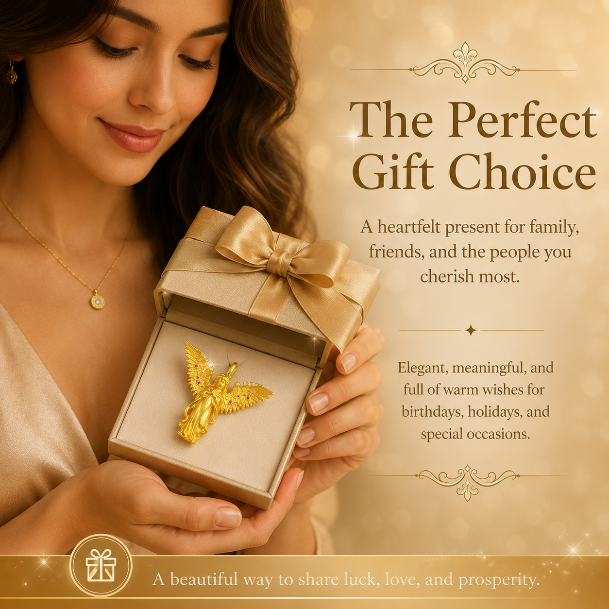 Golden Angel Pendant Necklace – Symbol of Luck, Prosperity & Blessings