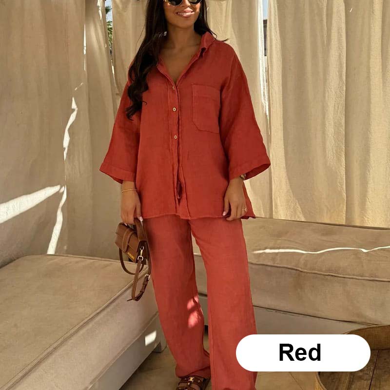 🔥Summer Sales-50% OFF🔥Women's Cotton Linen Shirt and Pants Set