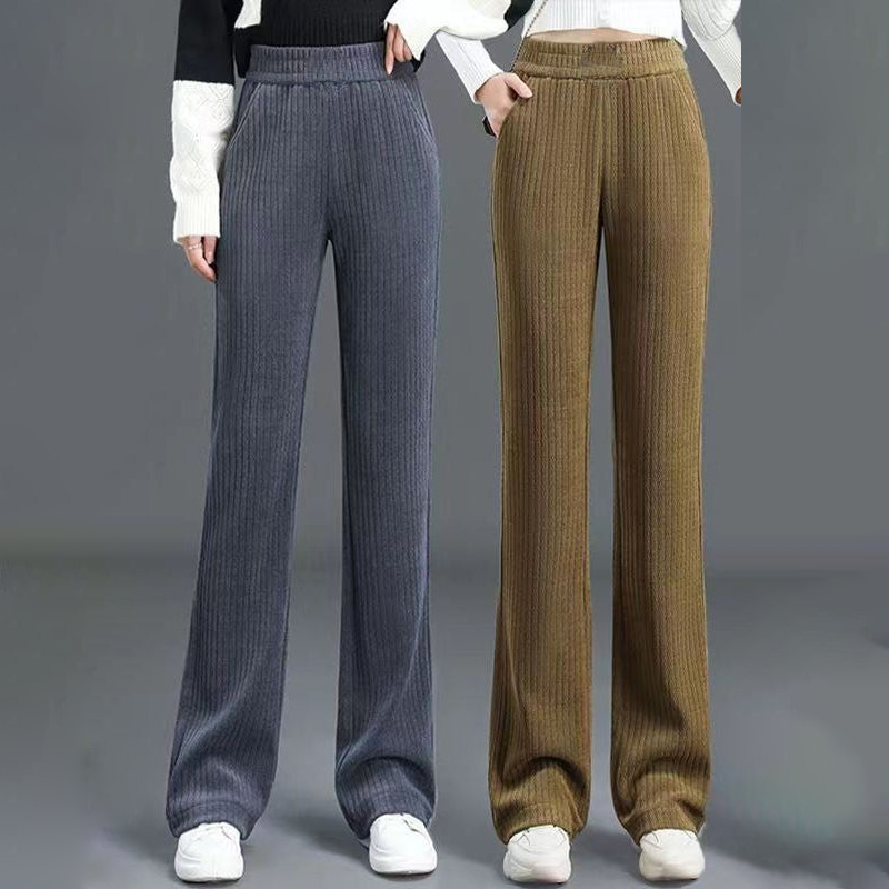 🍂 New Fall/Winter🍂 Women’s High-Waisted Velvet Straight Pants | Stylish Fleece-Lined Wide-Leg Trousers