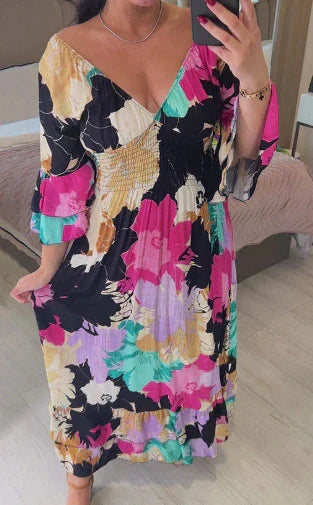 50% OFFđV-neck Floral Seaside Vacation Loose Dress