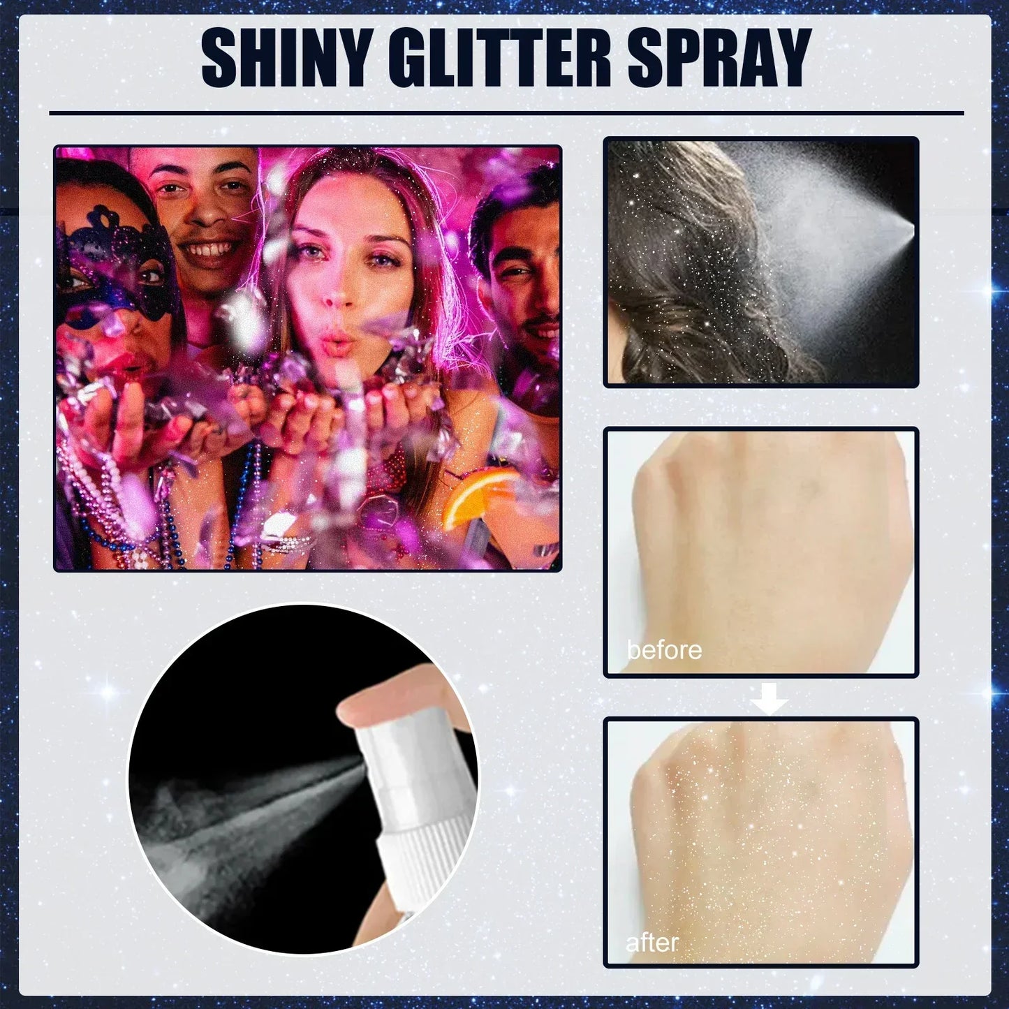 š„Hot SalešWaterproof Glitter Spray Stage Party Hair and Clothes