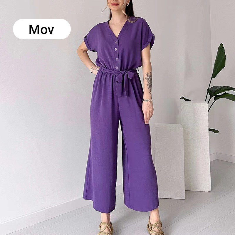 ๐ Women's V-Neck Short-Sleeve Casual Jumpsuit