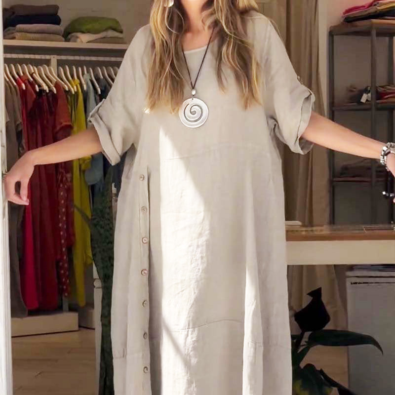 🌸2025 NEW SALES - 50% OFF🌸Women's Breathable Side Button Adjustable Sleeve Dress