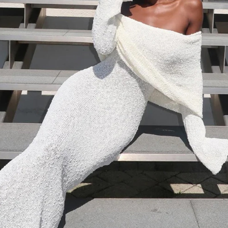 Open Shoulder Long-Sleeve Knit Bodycon Dress