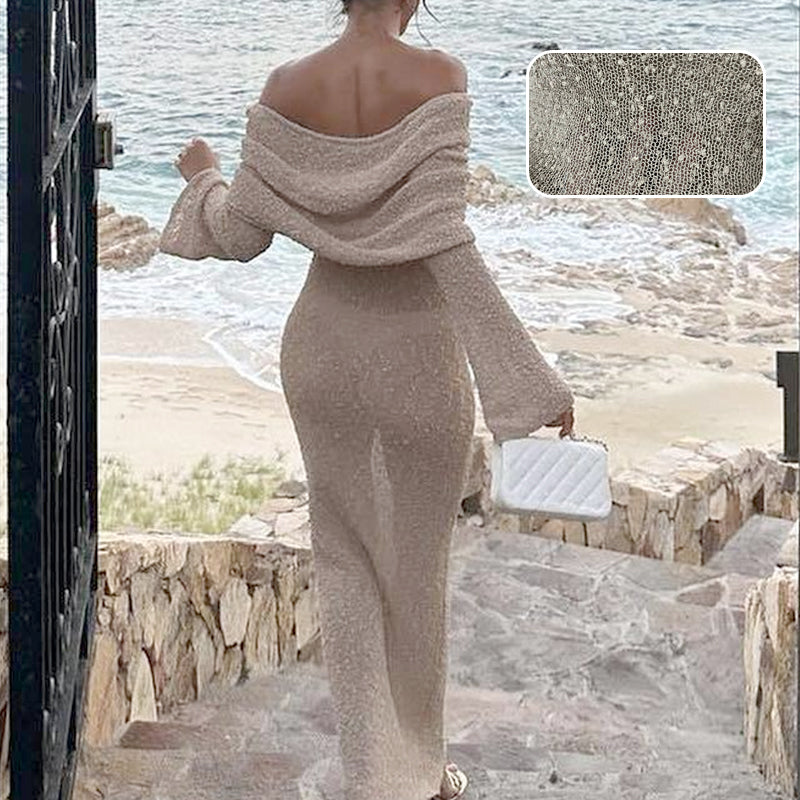 Open Shoulder Long-Sleeve Knit Bodycon Dress