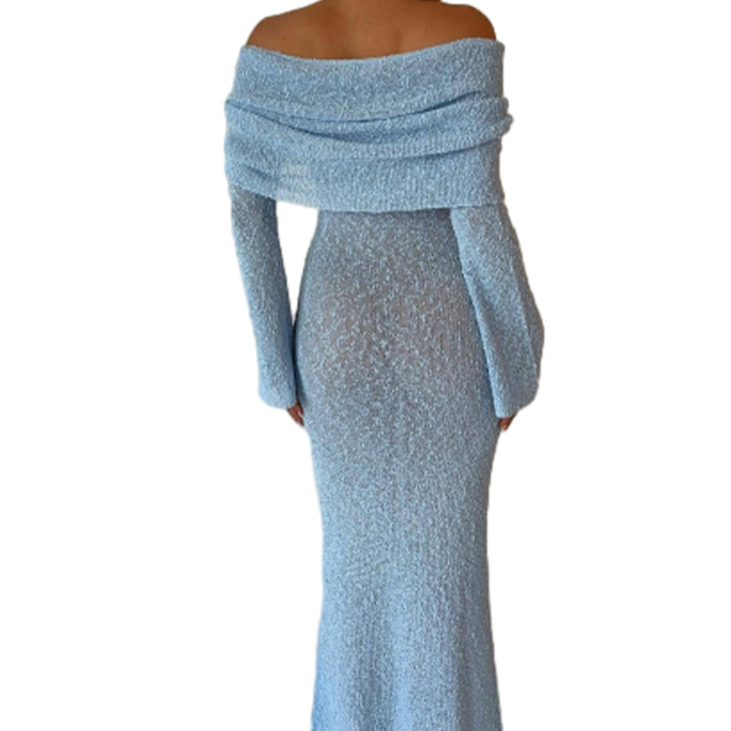 Open Shoulder Long-Sleeve Knit Bodycon Dress