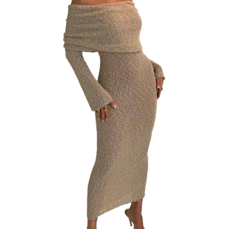 Open Shoulder Long-Sleeve Knit Bodycon Dress