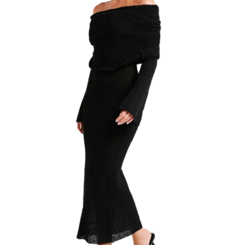 Open Shoulder Long-Sleeve Knit Bodycon Dress