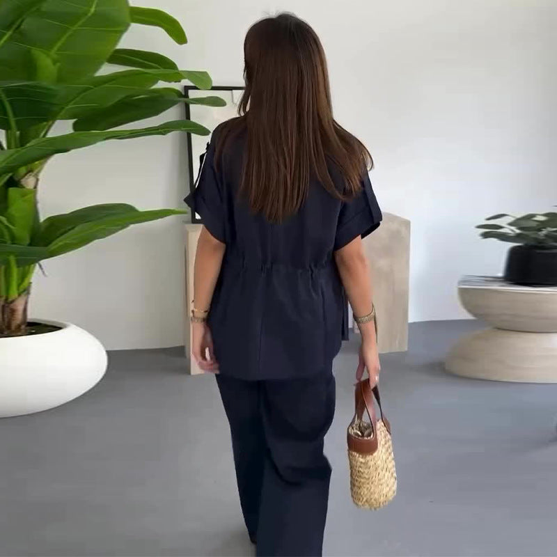 Women's Workwear Drawstring Casual Cargo 2-piece Set-Free Shipping