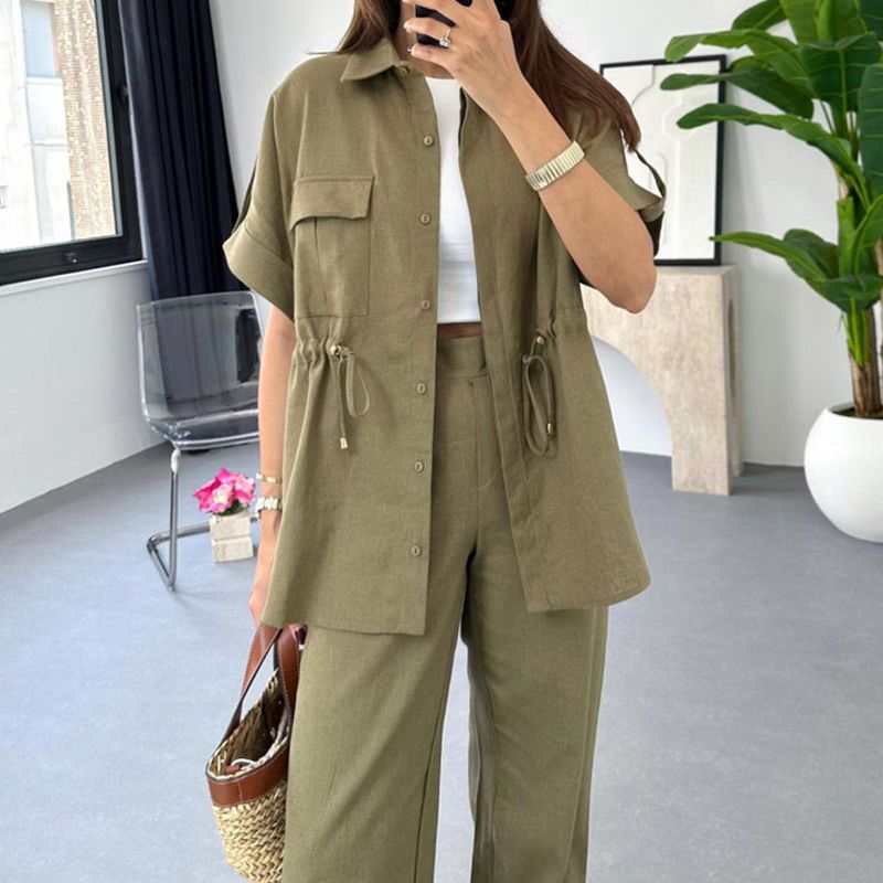 Women's Workwear Drawstring Casual Cargo 2-piece Set-Free Shipping