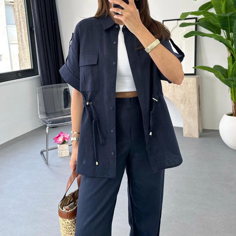 Women's Workwear Drawstring Casual Cargo 2-piece Set-Free Shipping