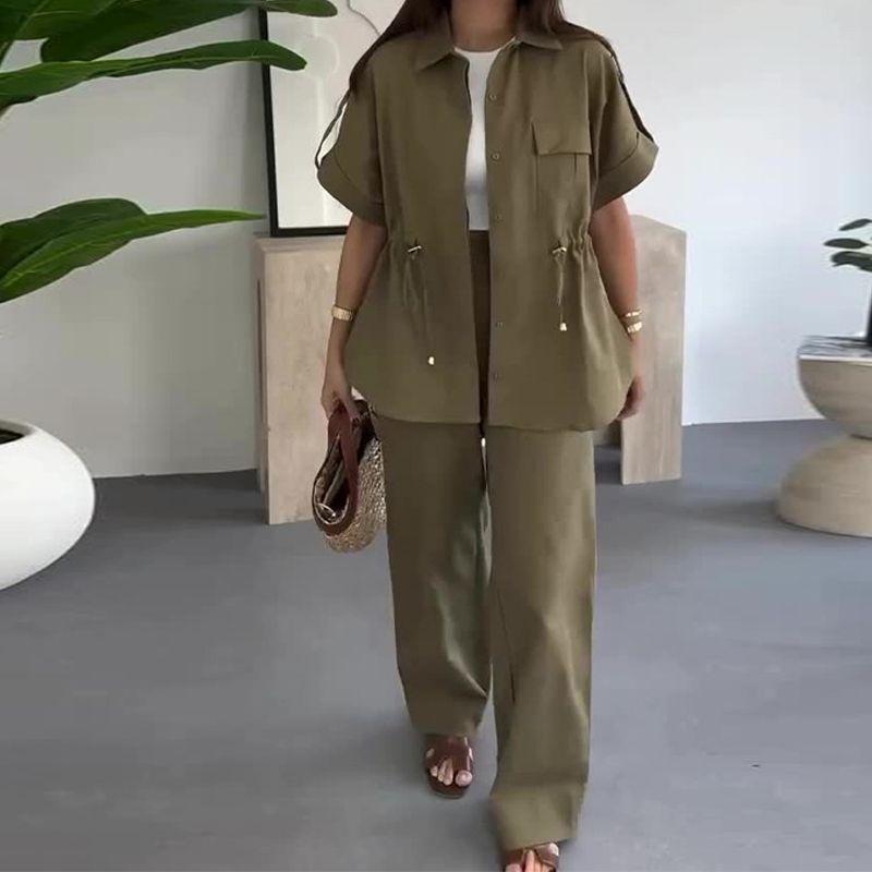 Women's Workwear Drawstring Casual Cargo 2-piece Set-Free Shipping