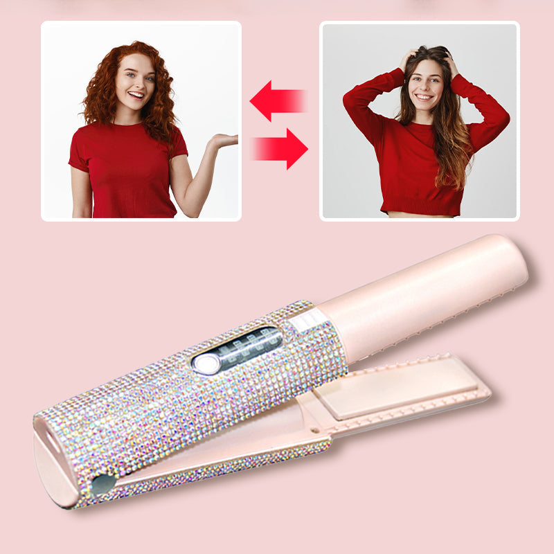 Long-Lasting Straightening & Curling Hair Iron with Gorgeous Rhinestone