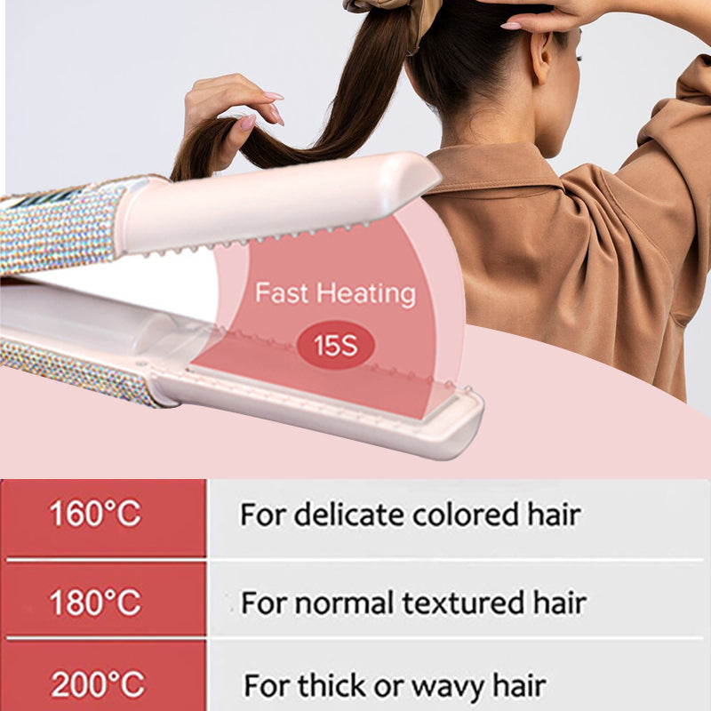 Long-Lasting Straightening & Curling Hair Iron with Gorgeous Rhinestone
