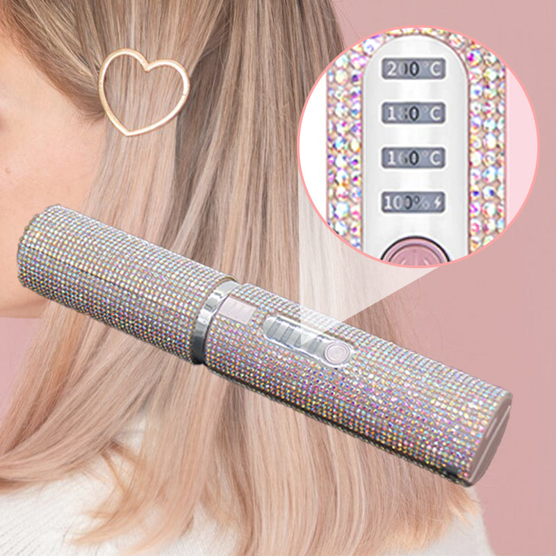 Long-Lasting Straightening & Curling Hair Iron with Gorgeous Rhinestone