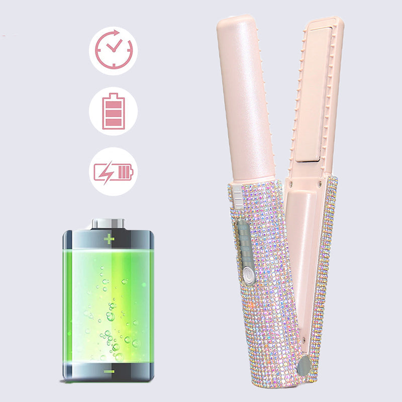 Long-Lasting Straightening & Curling Hair Iron with Gorgeous Rhinestone