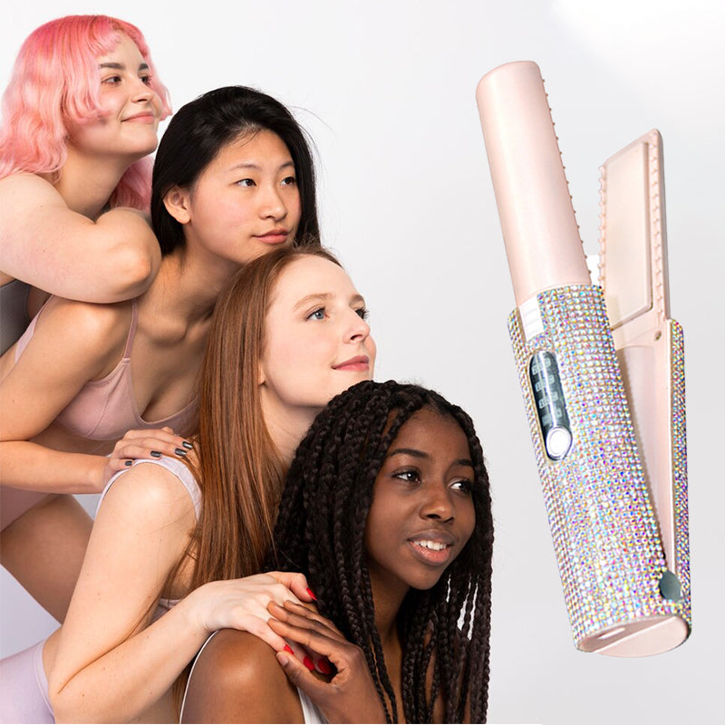 Long-Lasting Straightening & Curling Hair Iron with Gorgeous Rhinestone