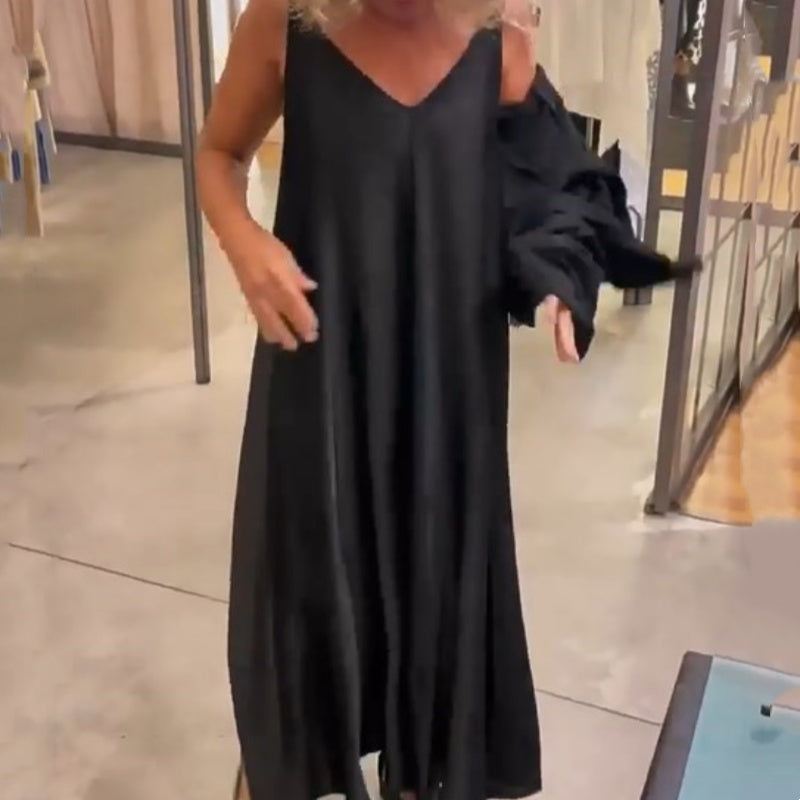 Solid Round-Neck Top Slip Dress 2-Piece Set