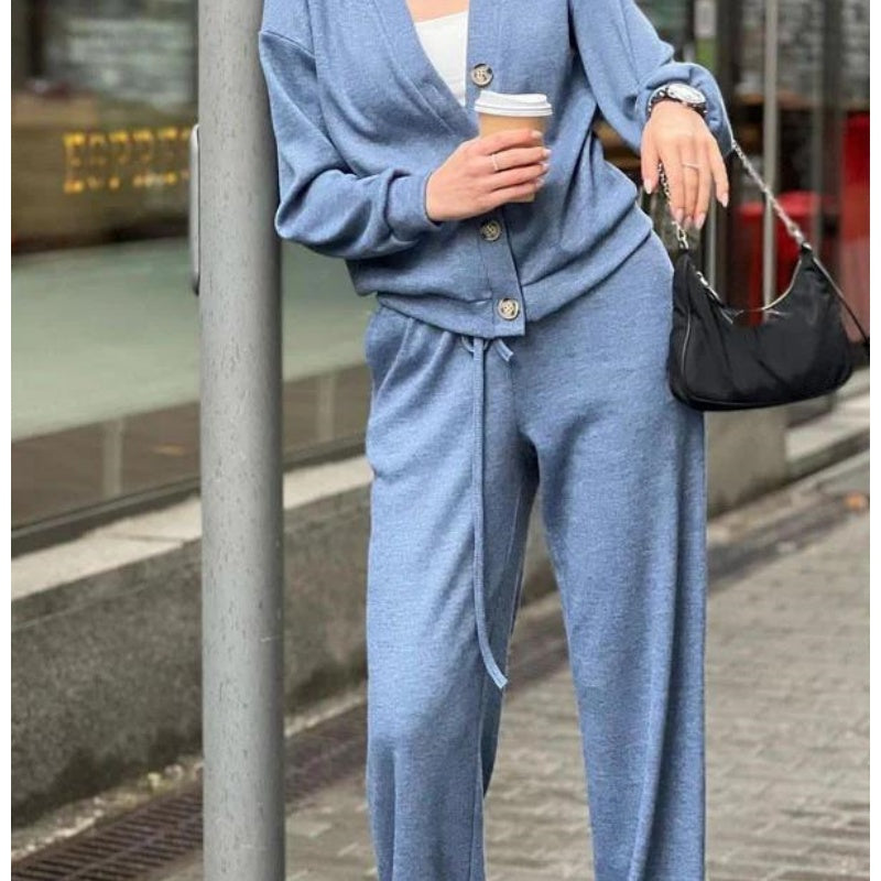 🌷Hot SALE 50% OFF🔥Women's Knitted Buttoned Jacket and Pants Two-piece Set