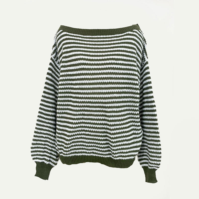 Women's Loose-Fit Off-Shoulder Striped Knit Sweater