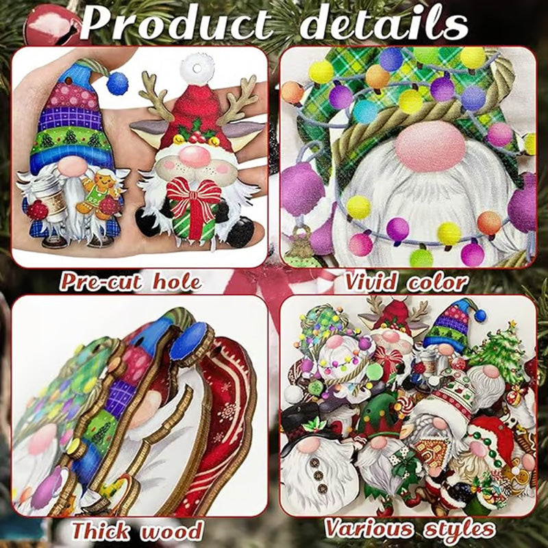 24pcs Christmas Wooden Gnome Ornaments Set