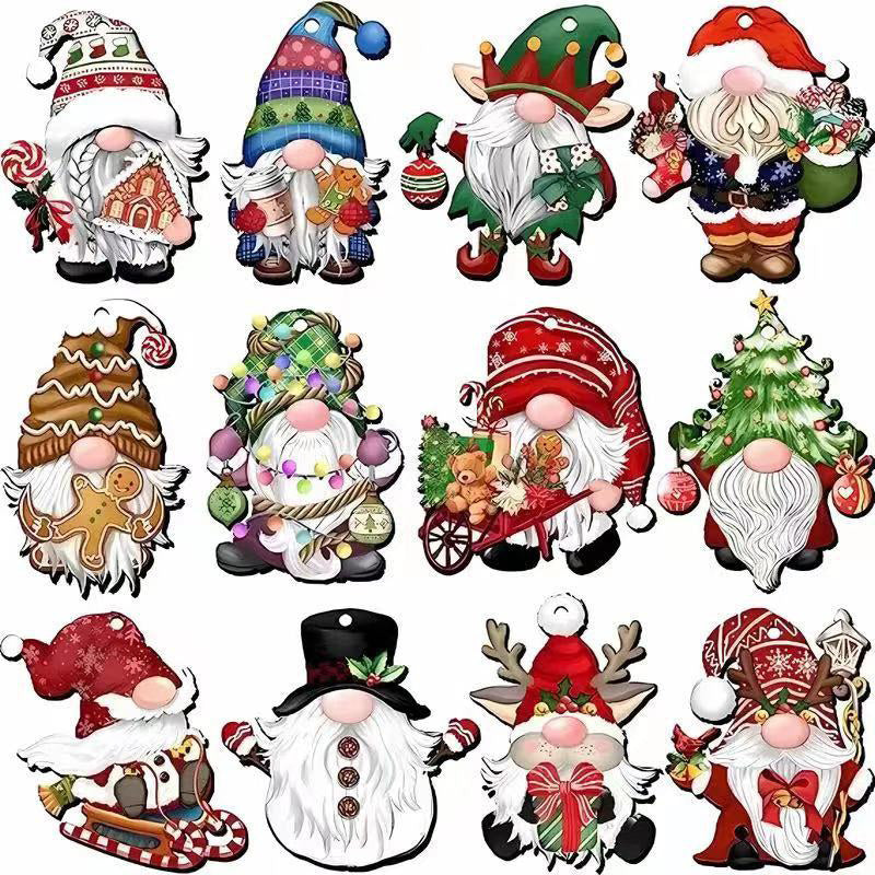24pcs Christmas Wooden Gnome Ornaments Set