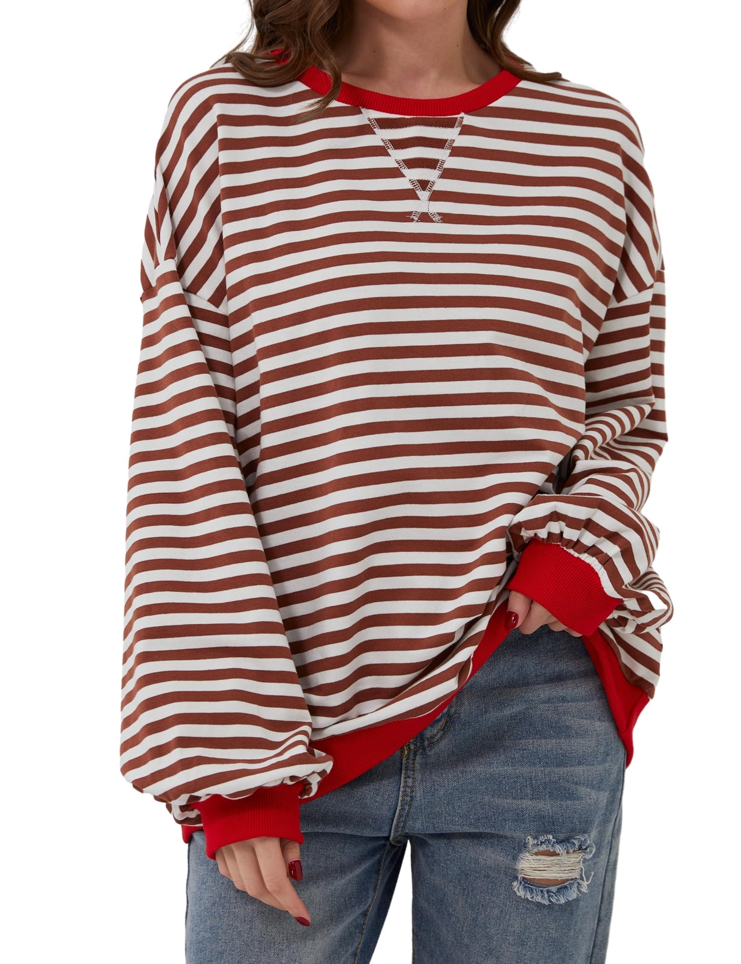 🔥2025 HOT SALE🔥Women's Oversized Striped Long Sleeve Pullover