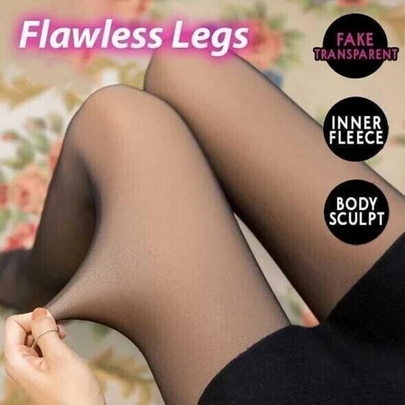 💕Flawless Legs Fake Translucent Warm Plush Lined Elastic Tights