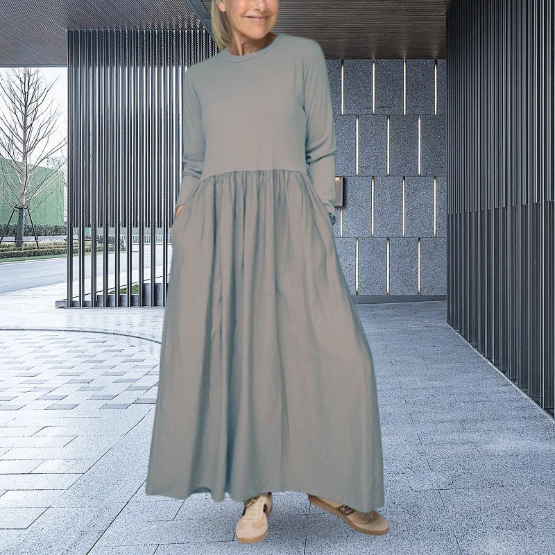 Flowy Knit Midi Dress with Full Sleeves