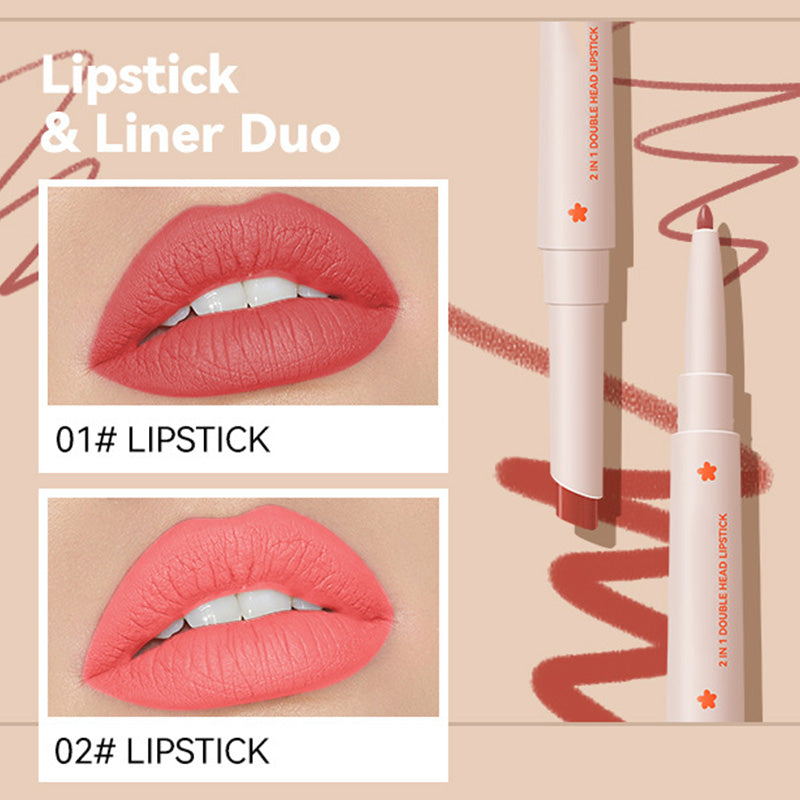 Long-Lasting Double Head Lipstick & Lip Liner