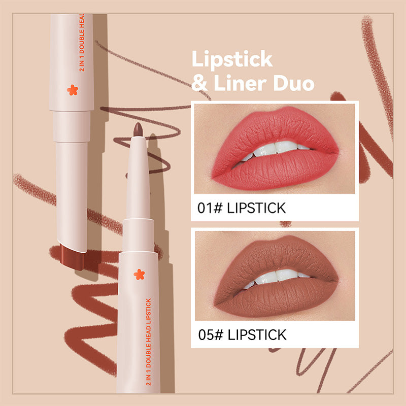 Long-Lasting Double Head Lipstick & Lip Liner