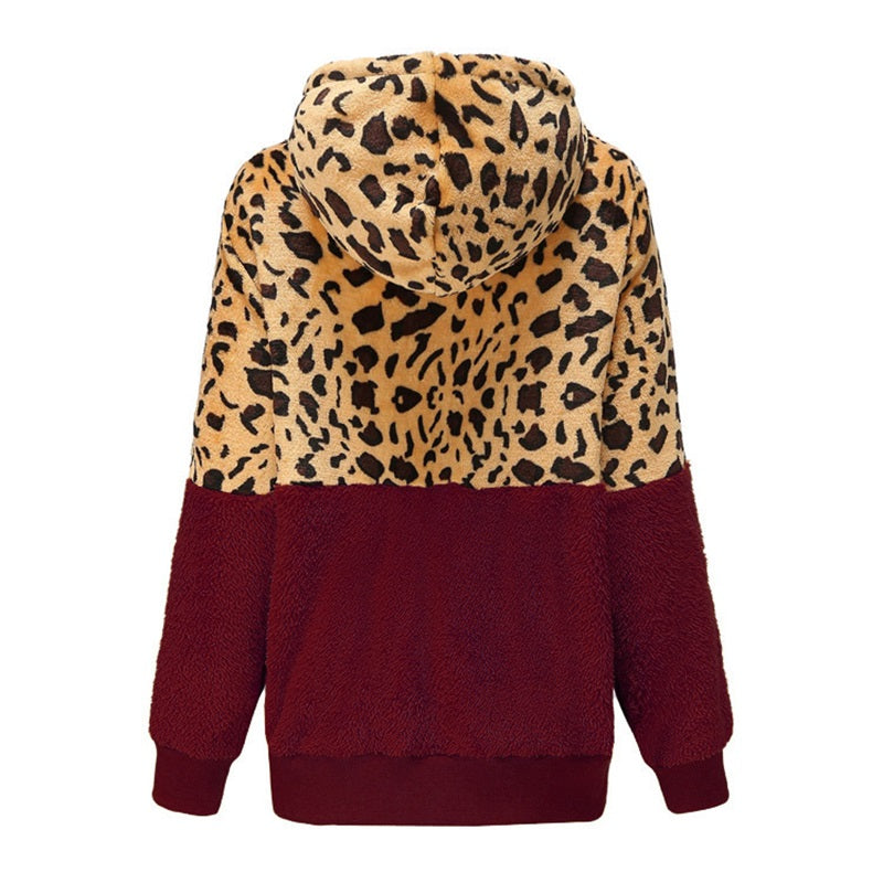 Thickened Hooded Jacket with Leopard Print Pattern