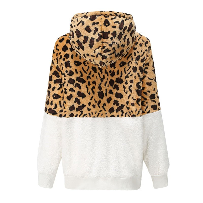 Thickened Hooded Jacket with Leopard Print Pattern