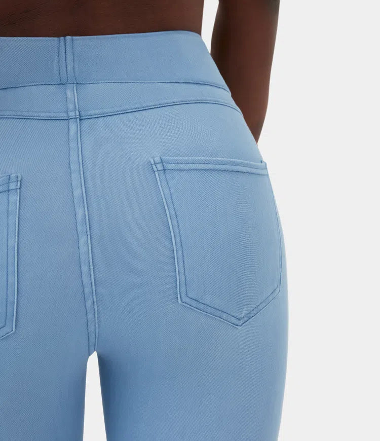 High Waisted Back Side Pocket Stretchy Knit Denim Casual Leggings