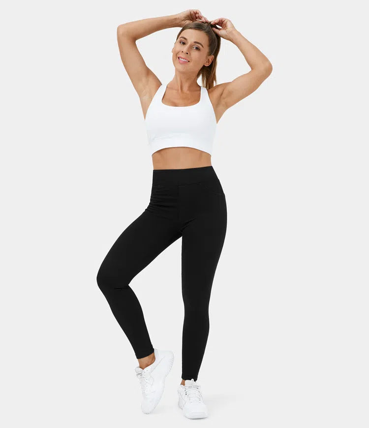 High Waisted Back Side Pocket Stretchy Knit Denim Casual Leggings