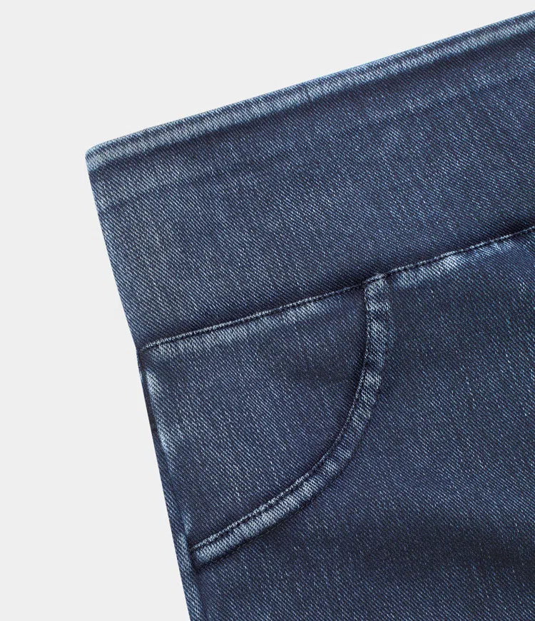 High Waisted Back Side Pocket Stretchy Knit Denim Casual Leggings