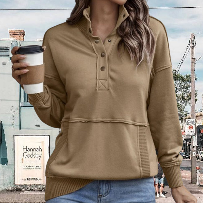Women's Casual Stand Collar Snap Button Pullover