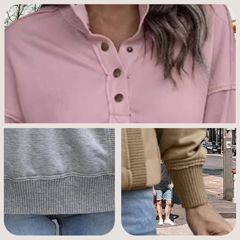Women's Casual Stand Collar Snap Button Pullover