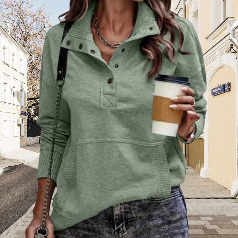 Women's Casual Stand Collar Snap Button Pullover