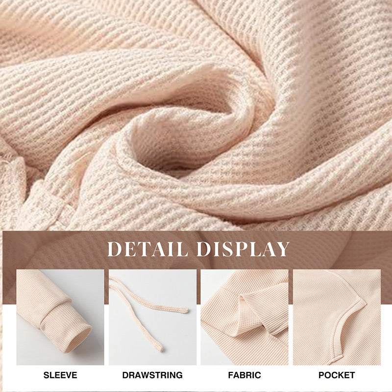 Women's Casual Long Sleeve Waffle Knit Hoodie with Side Slits