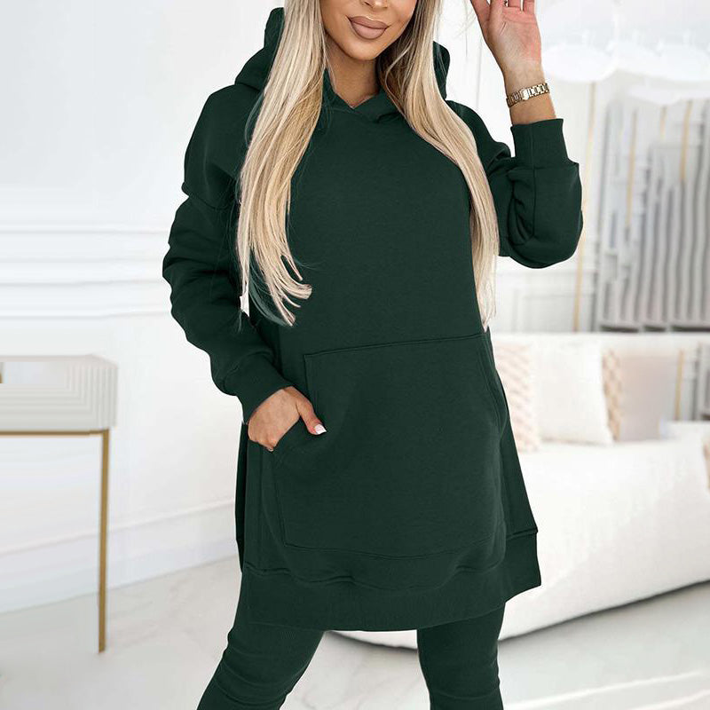 🎁HOT SALE🎁Women's Fashion Solid Color Hoodie And Lined Leggings Two-Piece Set